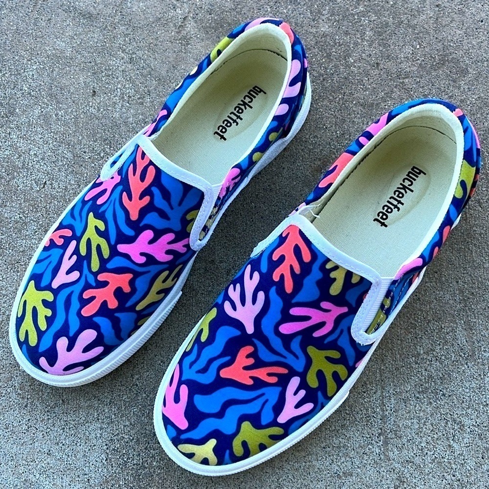 BUCKETFEET Blue Coral Kelp Pattern Shoes Size 8 - Picture 11 of 13